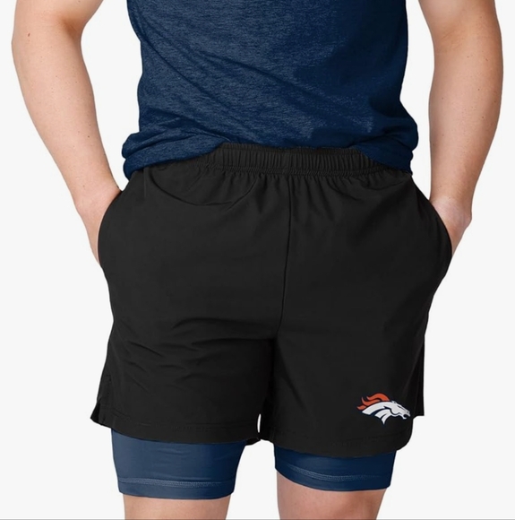 FOCO Men's NFL Team Logo 2 in 1 Athletic Gym Workout Performance Shorts - Picture 3 of 4
